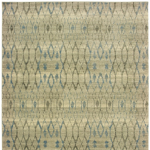 Homeroots 5' Elevate Your Space With A Blue And Ivory Geometric Distressed Area Rug - Stylish & Stain Resistant 8' X 11' Polypropylene 574512