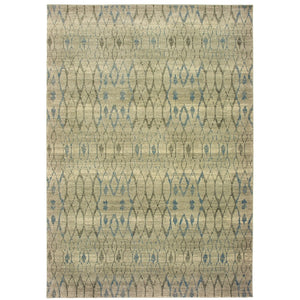 Homeroots 5' Elevate Your Space With A Blue And Ivory Geometric Distressed Area Rug - Stylish & Stain Resistant 8' X 11' Polypropylene 574512