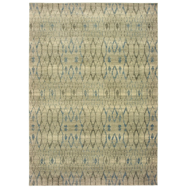 Homeroots 5' Elevate Your Space With A Blue And Ivory Geometric Distressed Area Rug - Stylish & Stain Resistant 8' X 11' Polypropylene 574512