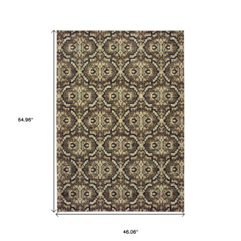 Homeroots 10' Brown Geometric Area Rug - Stylish Stain-resistant Design For Sophisticated Living Spaces 4' X 5' Polypropylene 574514