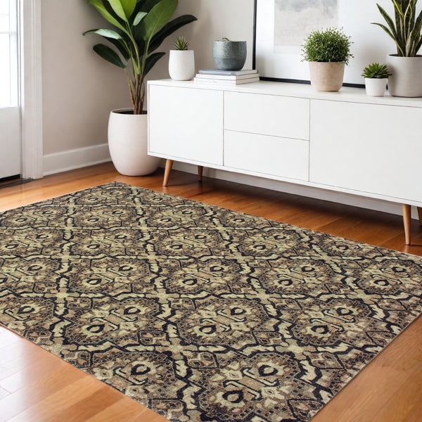 Homeroots 10' Brown Geometric Area Rug - Stylish Stain-resistant Design For Sophisticated Living Spaces 4' X 5' Polypropylene 574514