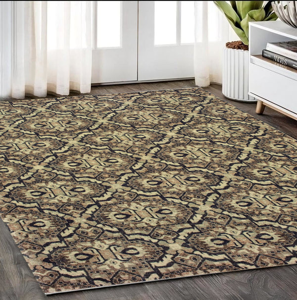 Homeroots 10' Brown Geometric Area Rug - Stylish Stain-resistant Design For Sophisticated Living Spaces 5' X 8' Polypropylene 574515