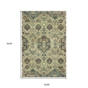 Homeroots 5' Ivory Oriental Area Rug - Elegant Design, Stain Resistant, Perfect For Living Rooms & Kids' Spaces 5' X 8' Polypropylene 574518