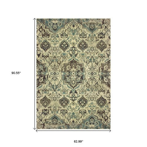 Homeroots 5' Ivory Oriental Area Rug - Elegant Design, Stain Resistant, Perfect For Living Rooms & Kids' Spaces 5' X 8' Polypropylene 574518