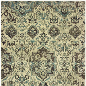 Homeroots 5' Ivory Oriental Area Rug - Elegant Design, Stain Resistant, Perfect For Living Rooms & Kids' Spaces 5' X 8' Polypropylene 574518