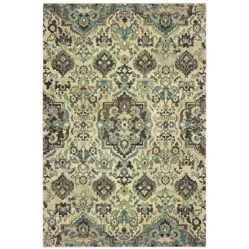 HomeRoots 10' Ivory and Gray Oriental Area Rug - Timeless Elegance with Durable, Stain-Resistant Design for Homes 10' X 13' 574519