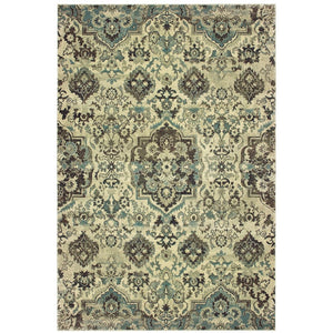 HomeRoots 10' Ivory and Gray Oriental Area Rug - Timeless Elegance with Durable, Stain-Resistant Design for Homes 10' X 13' 574519