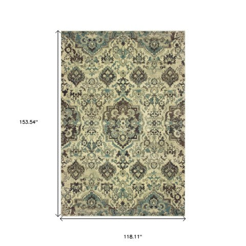 Homeroots 5' Ivory Oriental Area Rug - Elegant Design, Stain Resistant, Perfect For Living Rooms & Kids' Spaces 10' X 13' Polypropylene 574519
