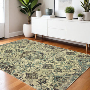 Homeroots 5' Ivory Oriental Area Rug - Elegant Design, Stain Resistant, Perfect For Living Rooms & Kids' Spaces 4' X 5' Polypropylene 574520