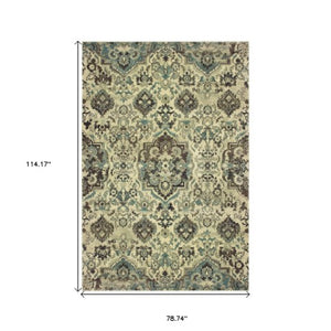 Homeroots 5' Ivory Oriental Area Rug - Elegant Design, Stain Resistant, Perfect For Living Rooms & Kids' Spaces 7' X 10' Polypropylene 574521