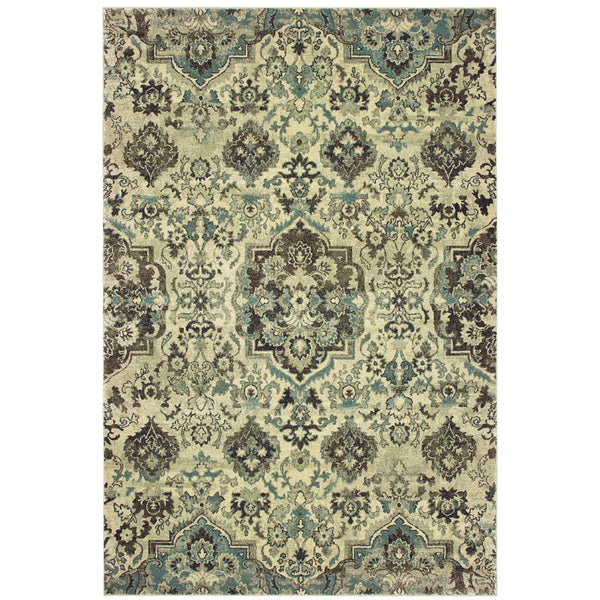 Homeroots 5' Ivory Oriental Area Rug - Elegant Design, Stain Resistant, Perfect For Living Rooms & Kids' Spaces 7' X 10' Polypropylene 574521