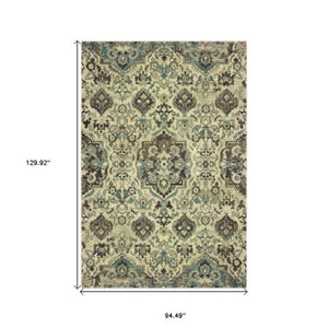 Homeroots 5' Ivory Oriental Area Rug - Elegant Design, Stain Resistant, Perfect For Living Rooms & Kids' Spaces 8' X 11' Polypropylene 574522