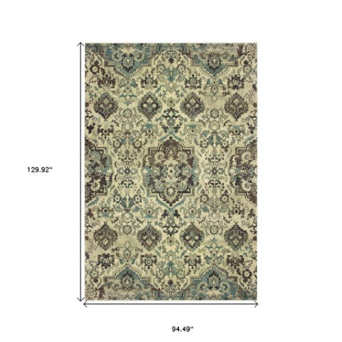 Homeroots 5' Ivory Oriental Area Rug - Elegant Design, Stain Resistant, Perfect For Living Rooms & Kids' Spaces 8' X 11' Polypropylene 574522