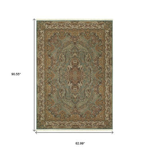 Homeroots 5' Blue Medallion Area Rug With Fringe - Stylish, Stain-resistant Design Perfect For Any Space 5' X 8' Polypropylene 574523