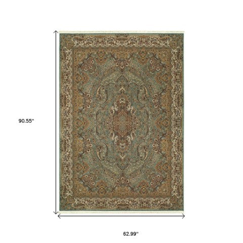 Homeroots 5' Blue Medallion Area Rug With Fringe - Stylish, Stain-resistant Design Perfect For Any Space 5' X 8' Polypropylene 574523