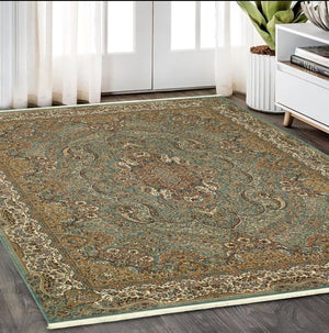 Homeroots 5' Blue Medallion Area Rug With Fringe - Stylish, Stain-resistant Design Perfect For Any Space 5' X 8' Polypropylene 574523