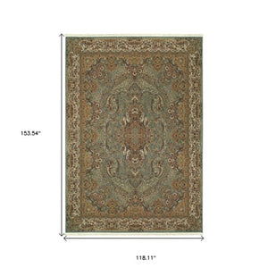 Homeroots 5' Blue Medallion Area Rug With Fringe - Stylish, Stain-resistant Design Perfect For Any Space 10' X 13' Polypropylene 574524