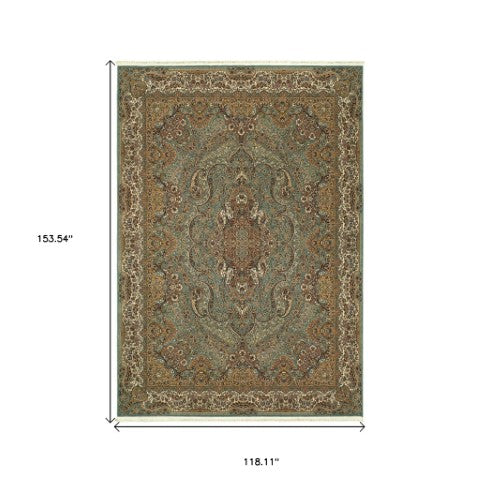 Homeroots 5' Blue Medallion Area Rug With Fringe - Stylish, Stain-resistant Design Perfect For Any Space 10' X 13' Polypropylene 574524