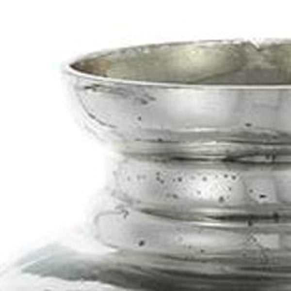 HomeRoots 20" Silver Floral Round Glass Table Vase - Elegant Home Decor for Fresh or Dried Flowers, Gift-Ready! 574525