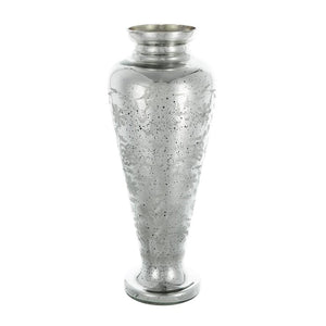 HomeRoots 20" Silver Floral Round Glass Table Vase - Elegant Home Decor for Fresh or Dried Flowers, Gift-Ready! 574525