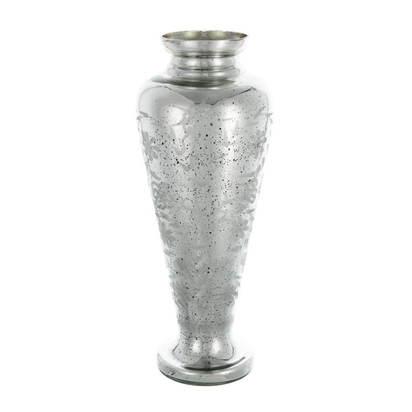 HomeRoots 20" Silver Floral Round Glass Table Vase - Elegant Home Decor for Fresh or Dried Flowers, Gift-Ready! 574525