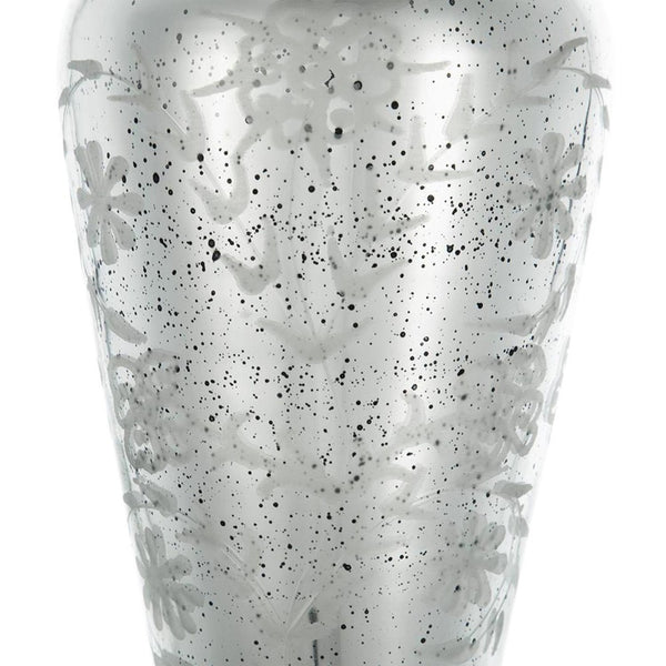 HomeRoots 20" Silver Floral Round Glass Table Vase - Elegant Home Decor for Fresh or Dried Flowers, Gift-Ready! 574525