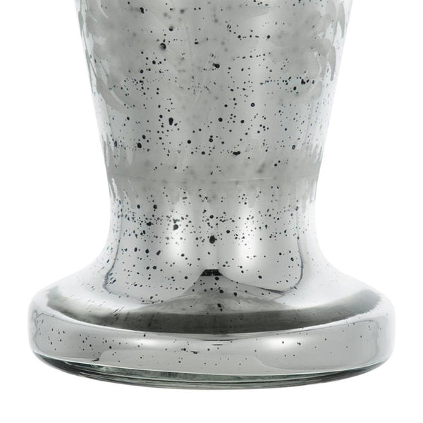 HomeRoots 20" Silver Floral Round Glass Table Vase - Elegant Home Decor for Fresh or Dried Flowers, Gift-Ready! 574525