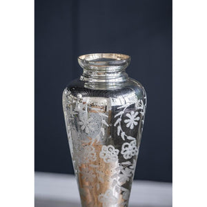 HomeRoots 20" Silver Floral Round Glass Table Vase - Elegant Home Decor for Fresh or Dried Flowers, Gift-Ready! 574525