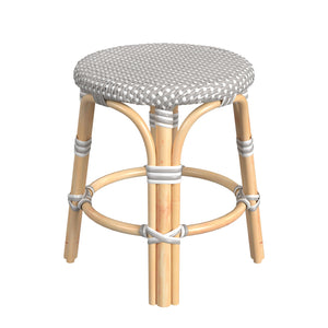 Butler Specialty Tobias 18" Round Rattan Dining Stool: Casual Mediterranean Style For Cozy Kitchen Or Patio Gatherings Gray And White Rattan,Polyurethane Synthetic (Pe) Rattan 5745266-butler