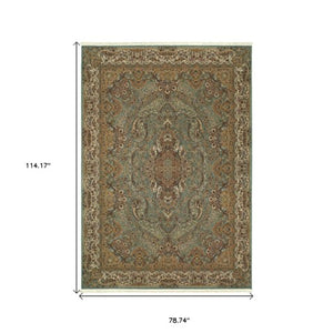 Homeroots 5' Blue Medallion Area Rug With Fringe - Stylish, Stain-resistant Design Perfect For Any Space 7' X 10' Polypropylene 574527