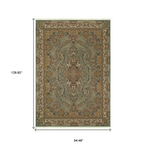 Homeroots 5' Blue Medallion Area Rug With Fringe - Stylish, Stain-resistant Design Perfect For Any Space 8' X 11' Polypropylene 574528