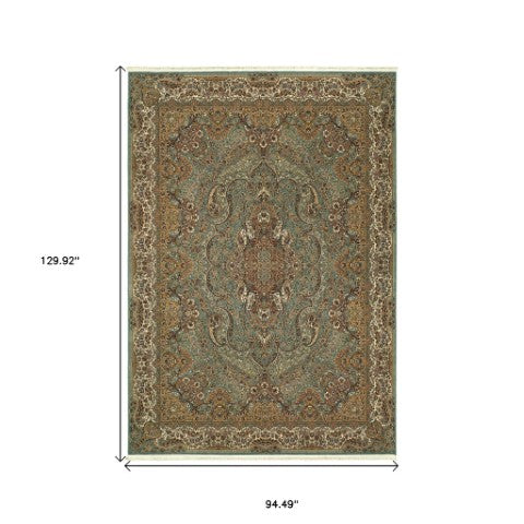 Homeroots 5' Blue Medallion Area Rug With Fringe - Stylish, Stain-resistant Design Perfect For Any Space 8' X 11' Polypropylene 574528