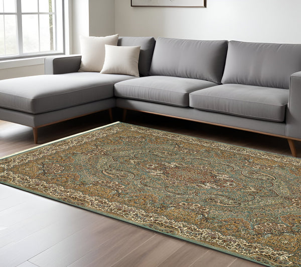 Homeroots 5' Blue Medallion Area Rug With Fringe - Stylish, Stain-resistant Design Perfect For Any Space 8' X 11' Polypropylene 574528