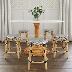 Butler Specialty Tobias 18" Round Rattan Dining Stool: Casual Mediterranean Style For Cozy Kitchen Or Patio Gatherings White And Black Rattan,Polyurethane Synthetic (Pe) Rattan 5745295-butler