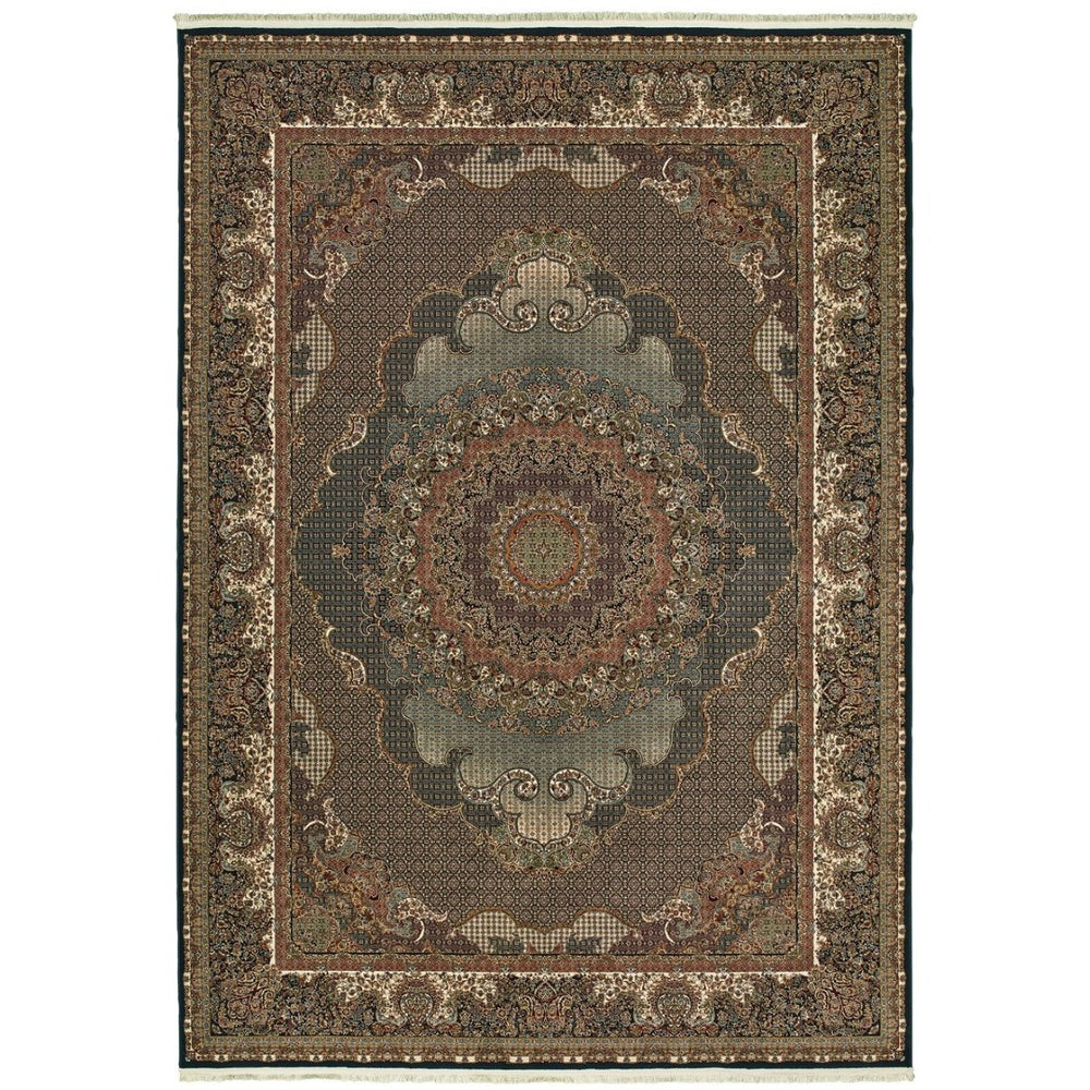 HomeRoots 5' Blue and Red Medallion Area Rug - Classic Elegance with Fringe, Stain-Resistant for High-Traffic Areas 5' X 8' 574529