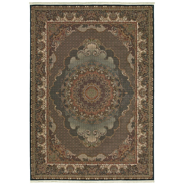 HomeRoots 5' Blue and Red Medallion Area Rug - Classic Elegance with Fringe, Stain-Resistant for High-Traffic Areas 5' X 8' 574529
