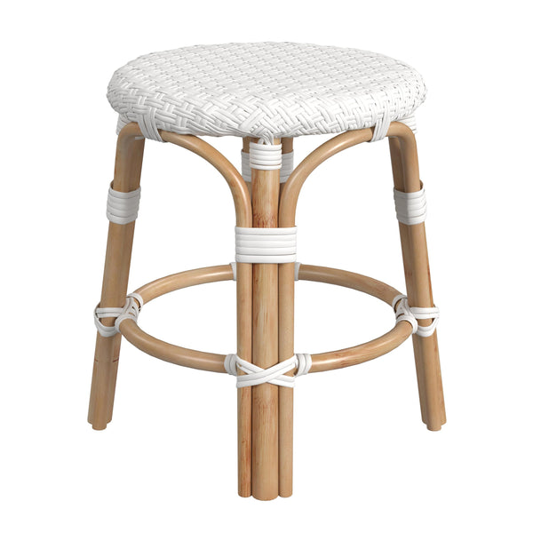 Butler Specialty Tobias 18" Round Rattan Dining Stool: Casual Mediterranean Style For Cozy Kitchen Or Patio Gatherings White Rattan,Polyurethane Synthetic (Pe) Rattan 5745304-butler