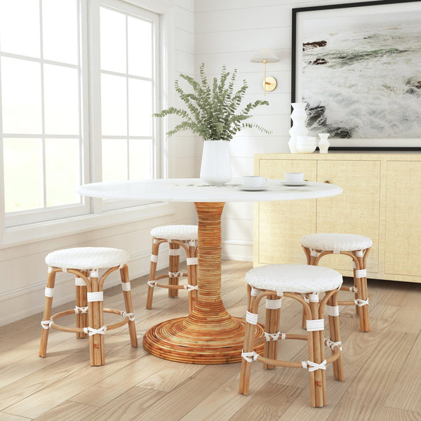 Butler Specialty Tobias 18" Round Rattan Dining Stool: Casual Mediterranean Style For Cozy Kitchen Or Patio Gatherings White Rattan,Polyurethane Synthetic (Pe) Rattan 5745304-butler