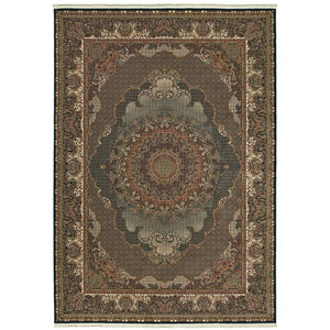 HomeRoots 5' Blue and Red Medallion Area Rug - Classic Elegance with Fringe, Stain-Resistant for High-Traffic Areas 10' X 13' 574530