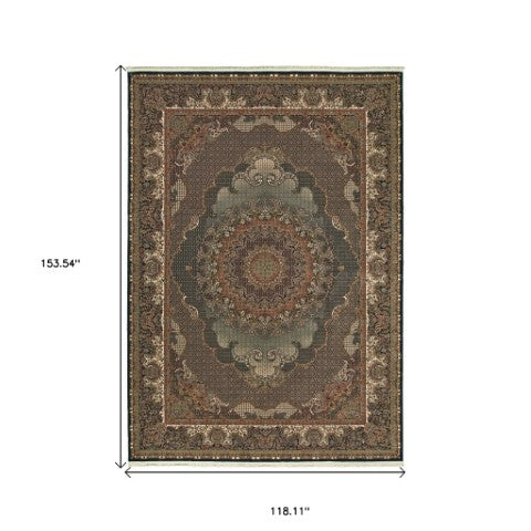 Homeroots 5' Stunning Blue Medallion Power Loom Area Rug With Fringe - Stylish, Stain-resistant Design For Homes 10' X 13' Polypropylene 574530