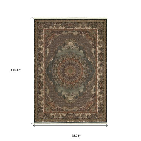 Homeroots 5' Stunning Blue Medallion Power Loom Area Rug With Fringe - Stylish, Stain-resistant Design For Homes 7' X 10' Polypropylene 574532