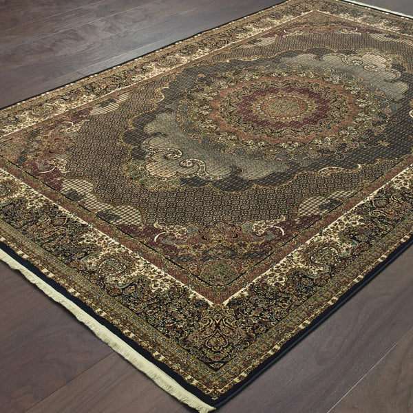 Homeroots 5' Stunning Blue Medallion Power Loom Area Rug With Fringe - Stylish, Stain-resistant Design For Homes 8' X 11' Polypropylene 574533