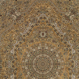 HomeRoots 5' Red and Gold Medallion Area Rug with Fringed Edges - Durable, Stain-Resistant, Timeless Design 4' X 5' 574536