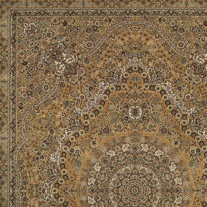 HomeRoots 5' Red and Gold Medallion Area Rug with Fringed Edges - Durable, Stain-Resistant, Timeless Design 5' X 8' 574537
