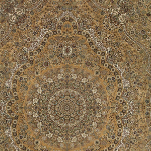 HomeRoots 5' Red and Gold Medallion Area Rug with Fringed Edges - Durable, Stain-Resistant, Timeless Design 8' X 11' 574539