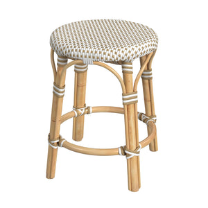Butler Specialty Tobias 18" Round Rattan Dining Stool: Casual Mediterranean Style For Cozy Kitchen Or Patio Gatherings White And Tan Dot Rattan,Polyurethane Synthetic (Pe) Rattan 5745415-butler