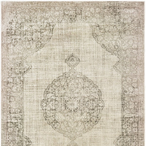 Homeroots 5' Elegant Ivory And Gray Oriental Distressed Area Rug - Stain Resistant, Perfect For Any Decor Ivory,Grey Polypropylene 574544