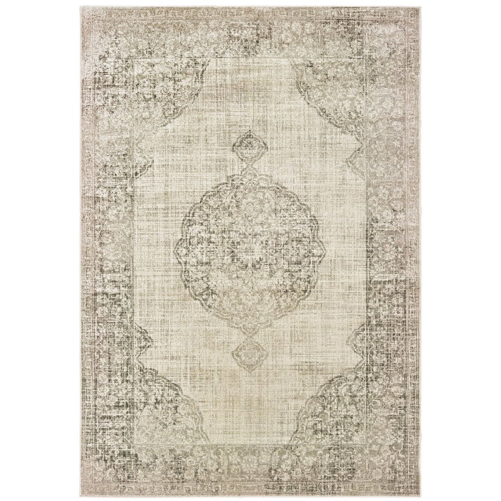 HomeRoots 10' Elegant Ivory and Gray Oriental Distressed Area Rug - Perfect for High-Traffic Living Spaces 10' X 13' 574545
