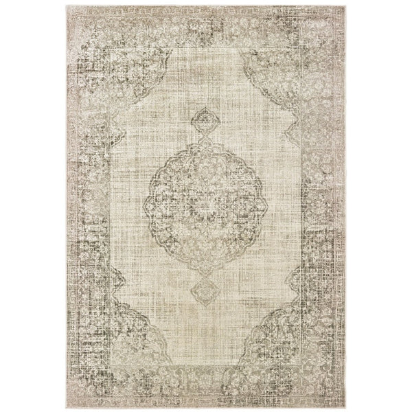 HomeRoots 10' Elegant Ivory and Gray Oriental Distressed Area Rug - Perfect for High-Traffic Living Spaces 10' X 13' 574545