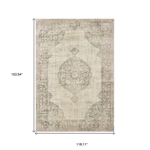 Homeroots 10' Ivory Oriental Power Loom Area Rug - Stylish, Stain Resistant, Perfect For Family Spaces & Decor 10' X 13' Polypropylene 574545